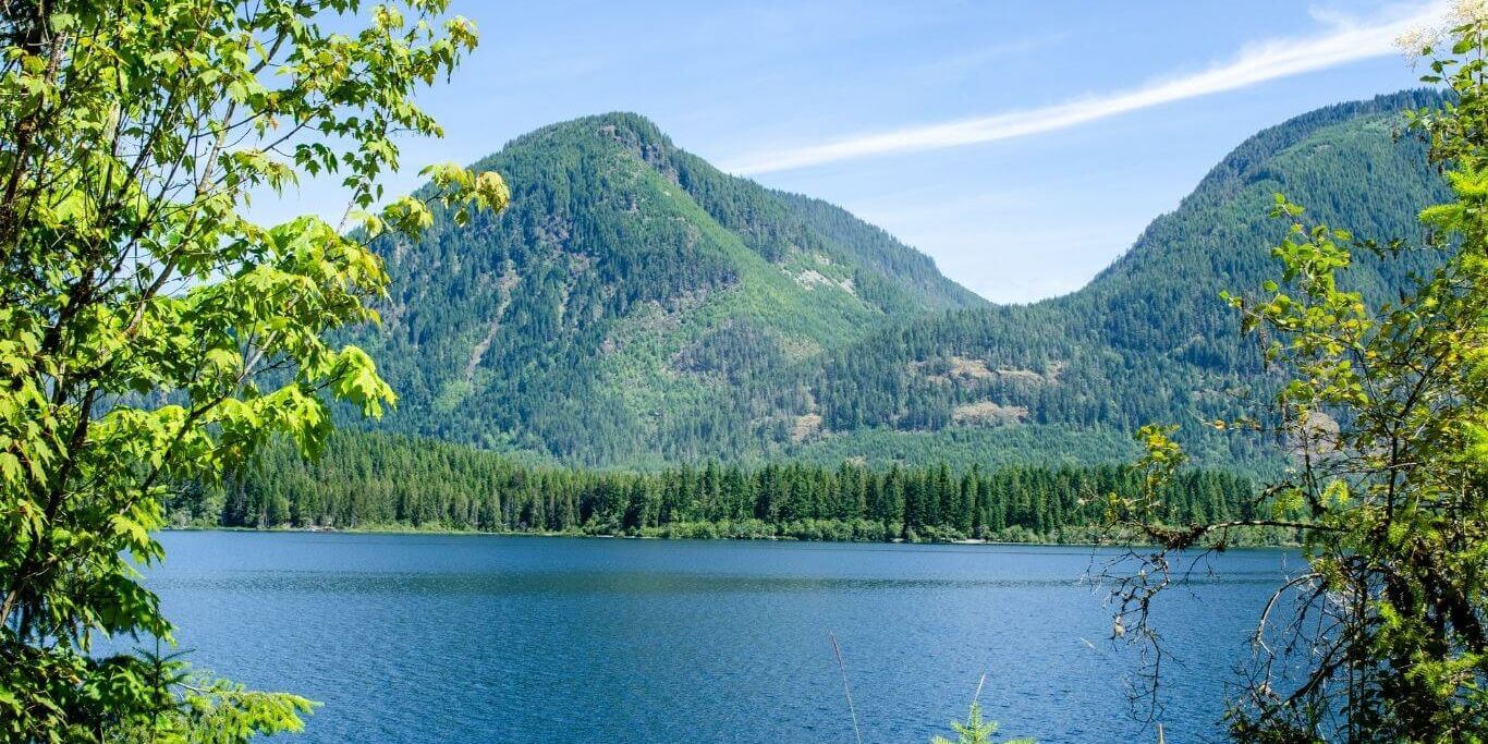 Serene lake surrounded by mountains