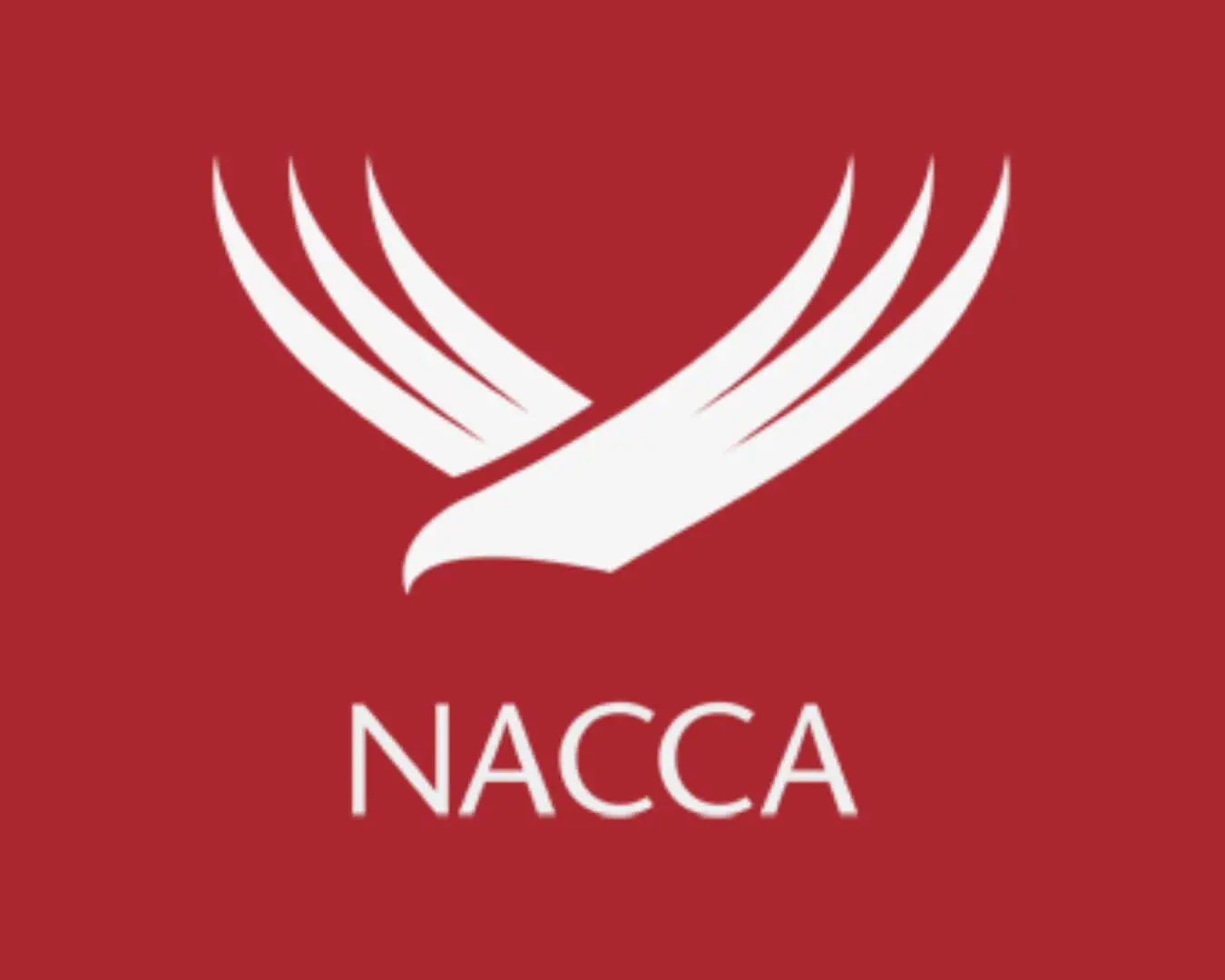 White eagle logo on red background