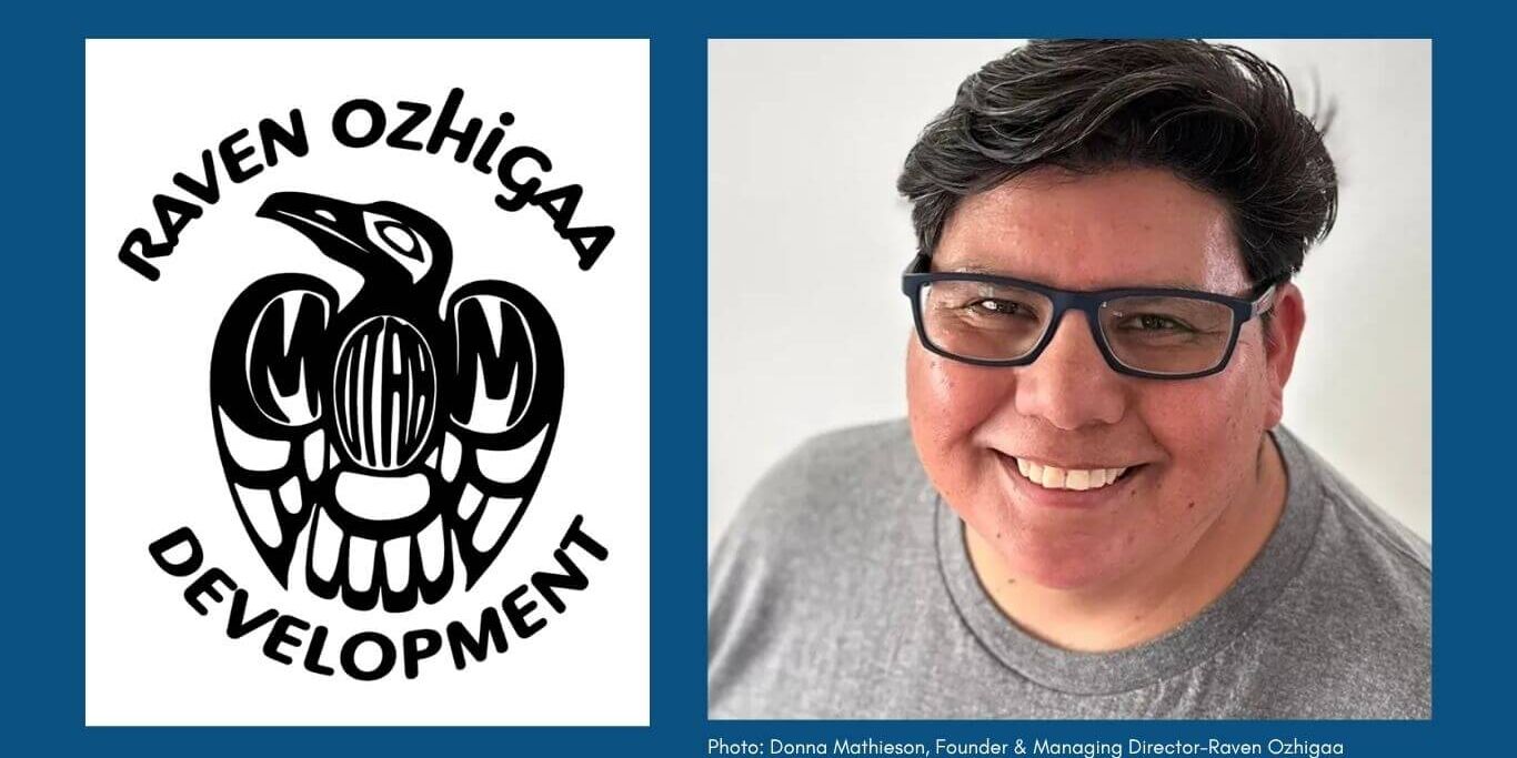 Person with glasses beside Raven Ozhigaa logo