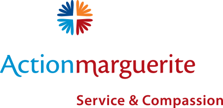 Actionmarguerite logo with multicolored flower symbol