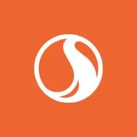 White stylized S logo on orange background