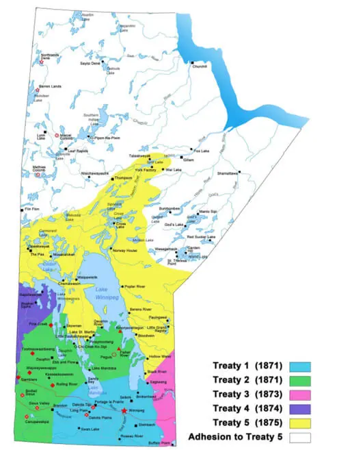 Historical Canadian treaties map, color-coded.