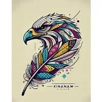 Colorful stylized eagle head formed from feather