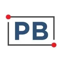 Blue PB logo in rectangle with red dots