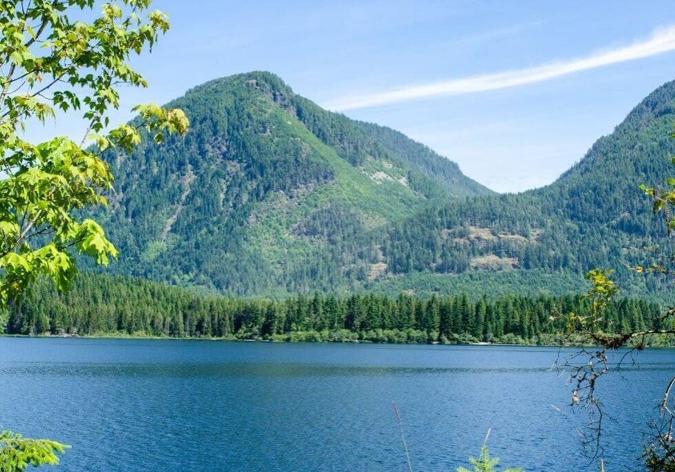 Serene lake surrounded by mountains