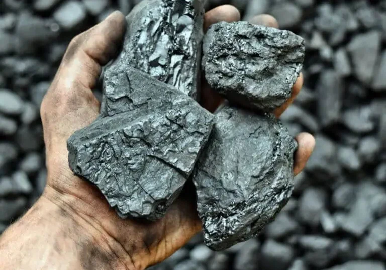 Person grasping coal pieces