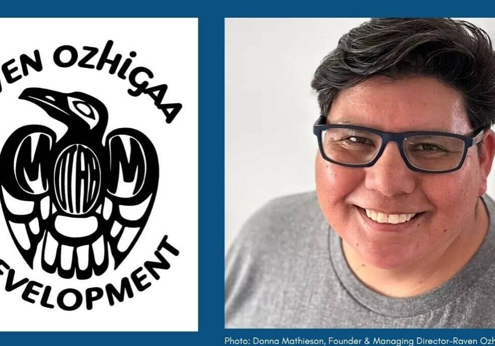 Person with glasses beside Raven Ozhigaa logo