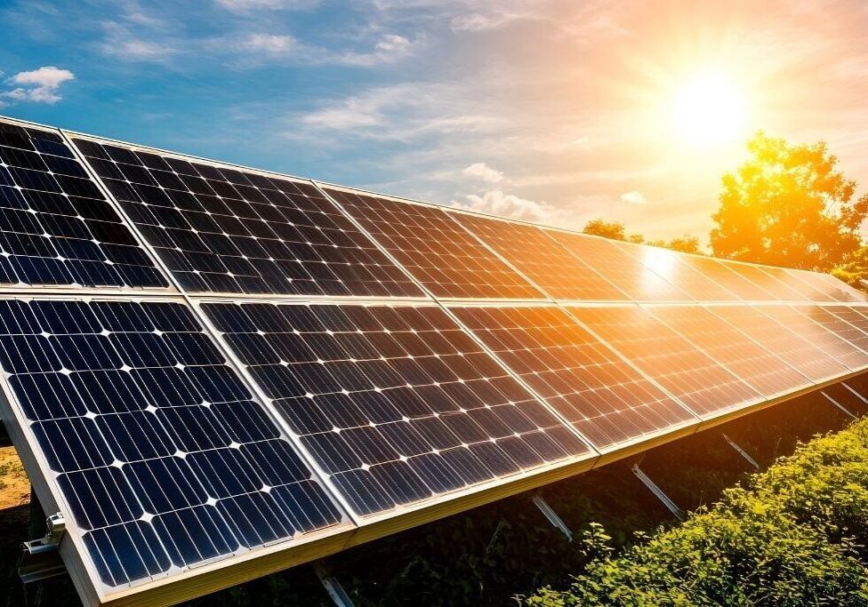 Solar panels under bright sunlight