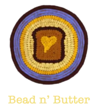 Beaded circular design resembling buttered toast